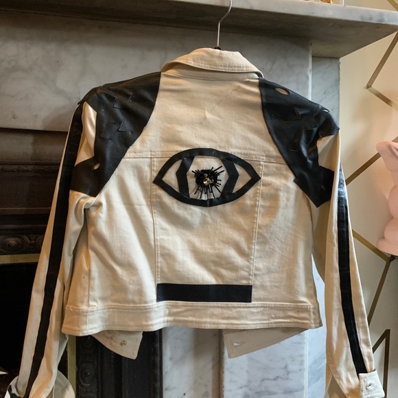 Kensie grey denim jacket handmade + real leather S - Picture 4 of 8